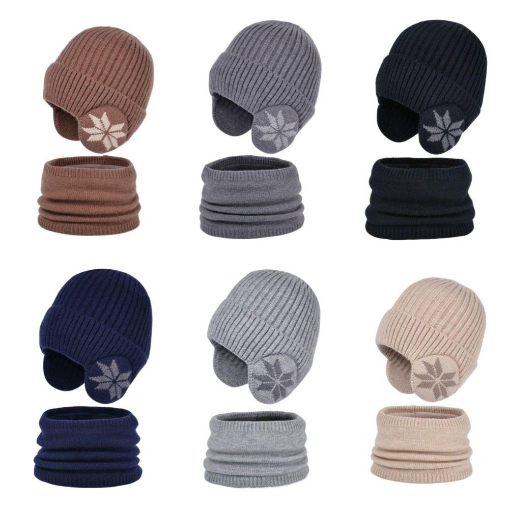 2pcs Coldproof Children Knitted Beanie Solid Color Pullover Hat Fashion Scarf Hat Set  Winter