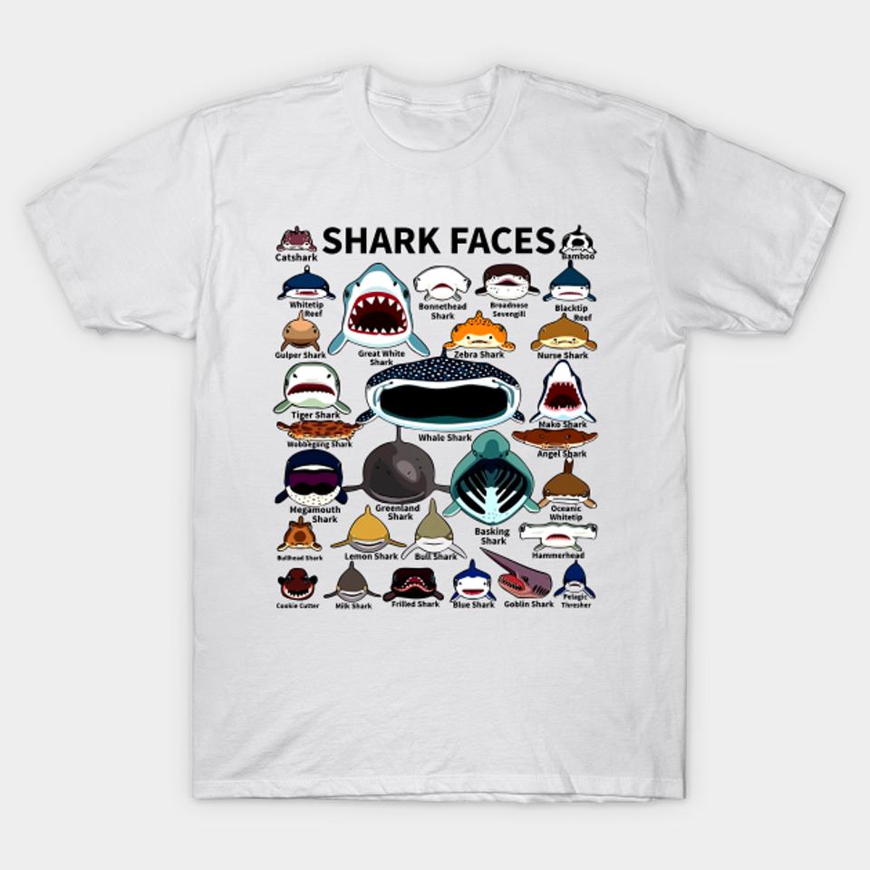

Shark faces tshirt funny type of shark t-shirt Classic T-shirt 4XL