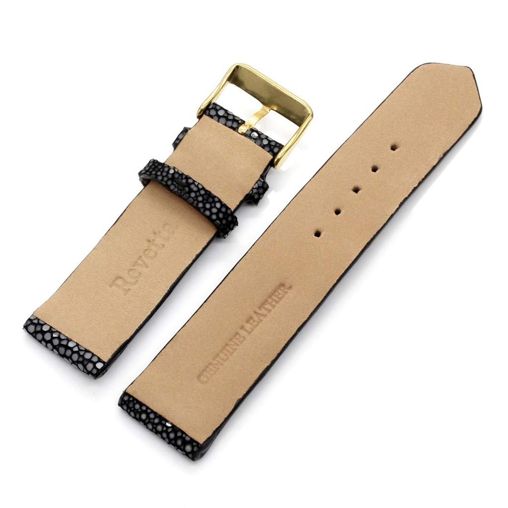 Revetta Zegarek ze skóry płaszczki Złoty Sprężynowy Ściągacz do Pasków w Zestawie Pasek, Czarny, Klamra, 24mm, Teleskopy, [089-1stbg24]