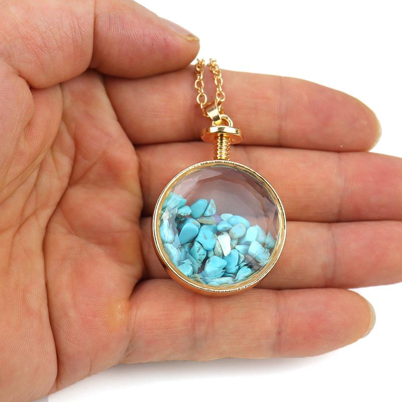 Colorful Natural Gravel Wishing Bottle Round Glass Phase Box Drift Bottle Pendant Necklace N576