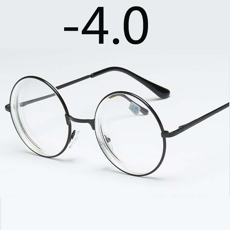 Round Glasses Woman Men Glasses Retro Myopia Optical Metal Frames Clear Lens Black Silver Gold Eyeglasses -1.0 -1.5 -2.0 To -4.0