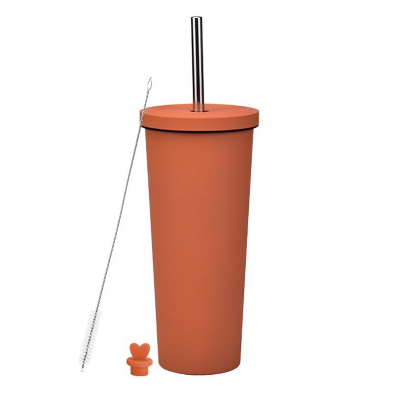 830ml Stainless Steel Insulated Tumbler With Wide Opening Straw Lid Bubble Tea Coffee Water Vacuum Thermos Cup Office