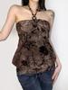 Retro Print Beaded Halter Crop Top for Women - Vintage Slim Fit