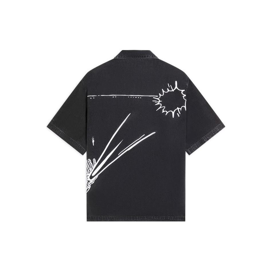 Li Ning X Marvel Collaboration Washed Denim Short Sleeve Shirt Men Shirts Black ASHS903-1