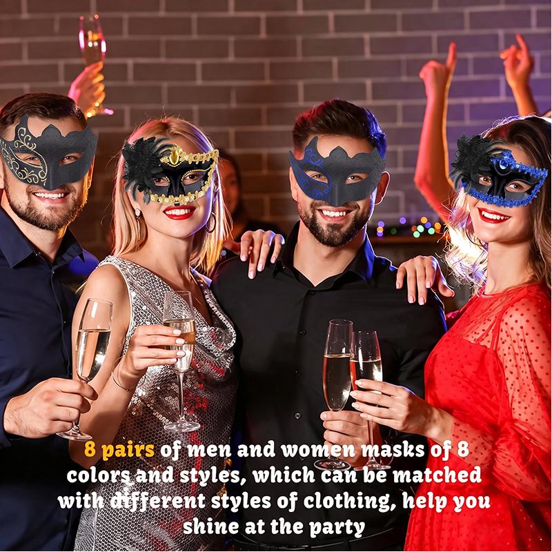 8-56 Stück Maskenballmasken für Paare Gold Schwarz Halbmasken Venezianische Masken Abschlussball Maskenball Karneval Halloween Partygeschenke