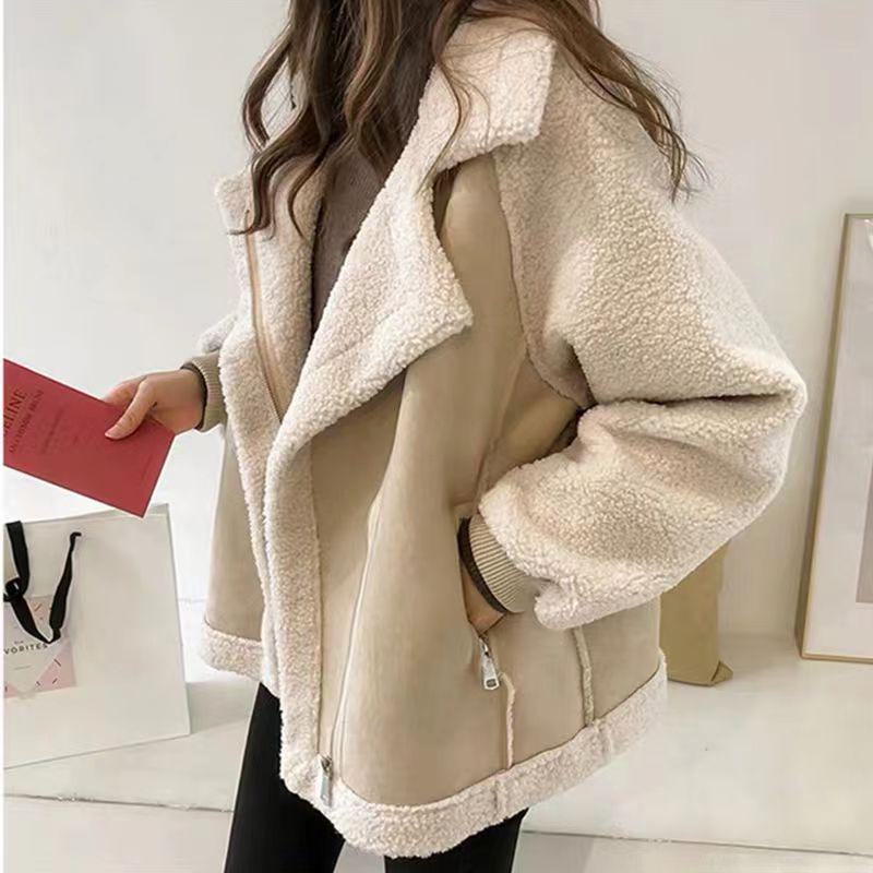 2024 Stylish Thick Lambskin Fur Coat - Versatile, Loose-Fit Deerskin Motorcycle Jacket