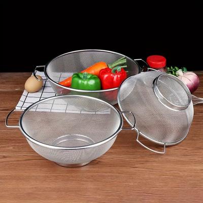 Juego de 3 coladores de acero inoxidable con asas para cocina, cesta multiusos para lavar y colador de arroz, herramienta de drenaje duradera.