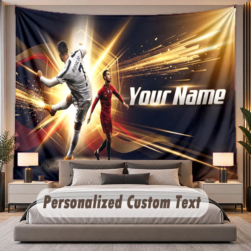 Benutzerdefinierte Namens-Text-Wandteppich Cristiano Ronaldo Personalisierter Polyester-Wandteppich für Schlafzimmer und Zimmer