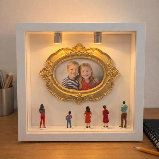 DIY Mini Museum Silhouette Box with LED Light Mini Museum Frame Kit with 5 Figurines And 1 Frame Personalized Photo Display Case for Wedding Birthday