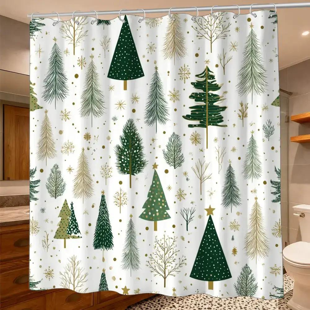 

1Pc Green And Gold Geometric Star Pattern Shower Curtain, Polyester Fabric, Machine Washable, Suitable For Bathroom Decoration W60H190(CM)-1 Pcs
