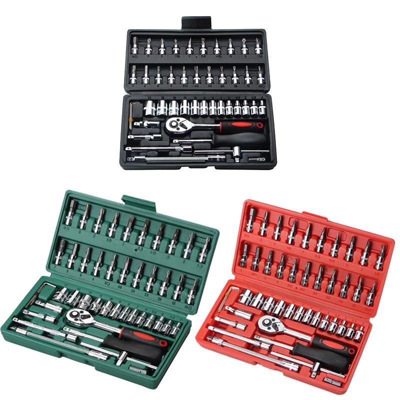 46 Pcs/Set Multifunctionl Ratchet Wrench Set Professional Mechanic Repair Tools Combination Kit with Carry Case for Auto Repair