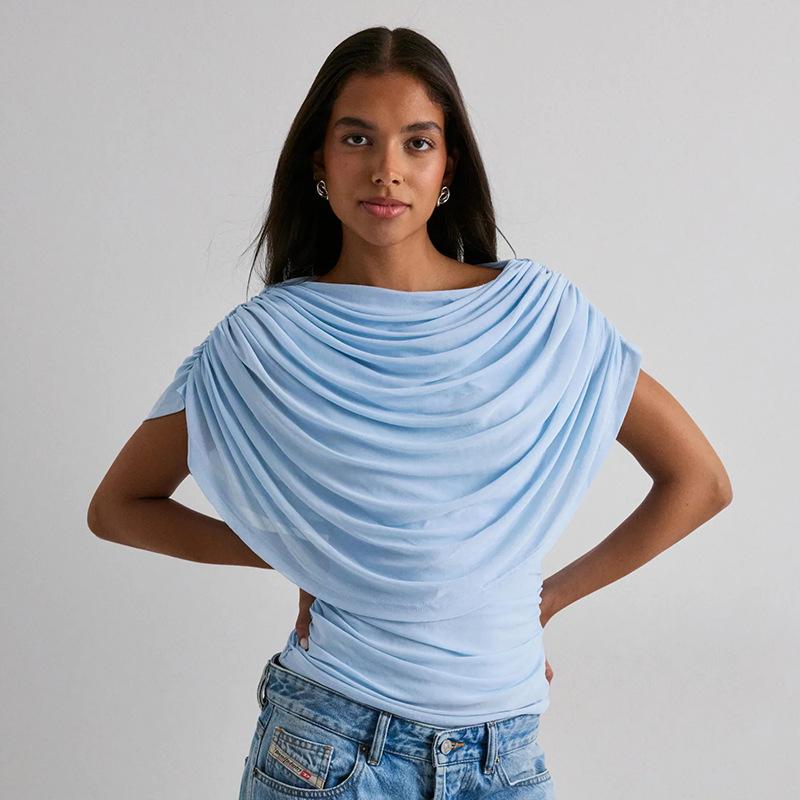 

European Style Women s Solid Sleeveless Scarf Collar Top S