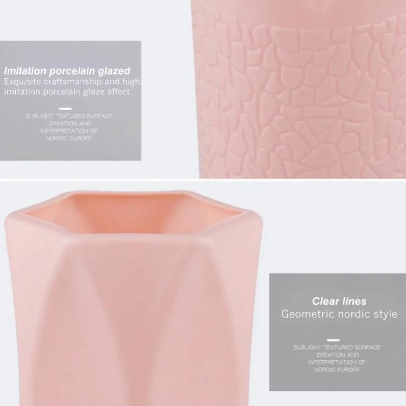 Nordic Plastic Flower Vase White Pink Imitation Ceramic Flower Improve Your Home Office And Wedding Environment Basket Vase