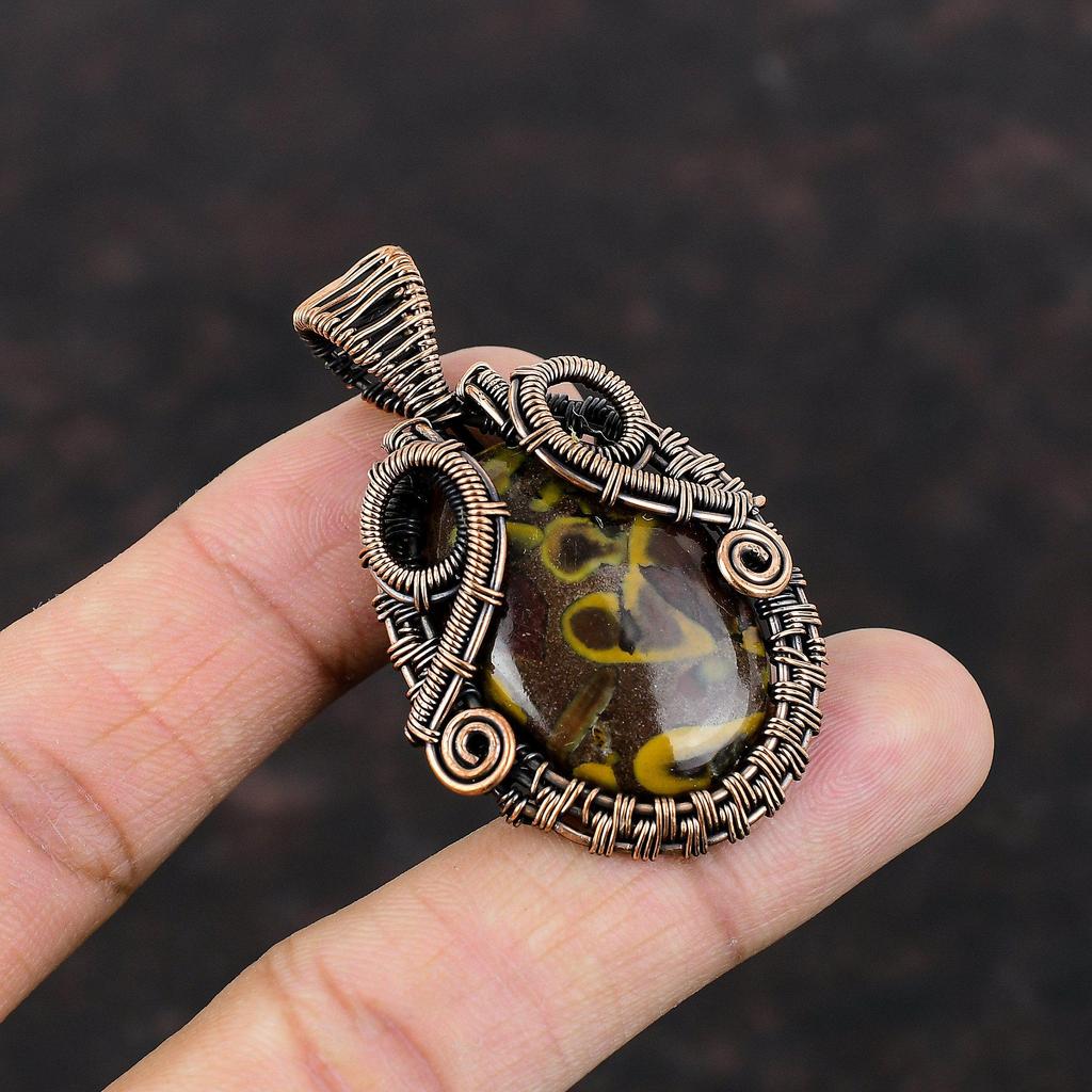 Fruit Jasper Pendant Copper Wire Wrapped Gemstone  Pendant Fruit Jasper Jewelry Handmade Pendant Copper Jewelry For Gift Boho Hippie Pendant