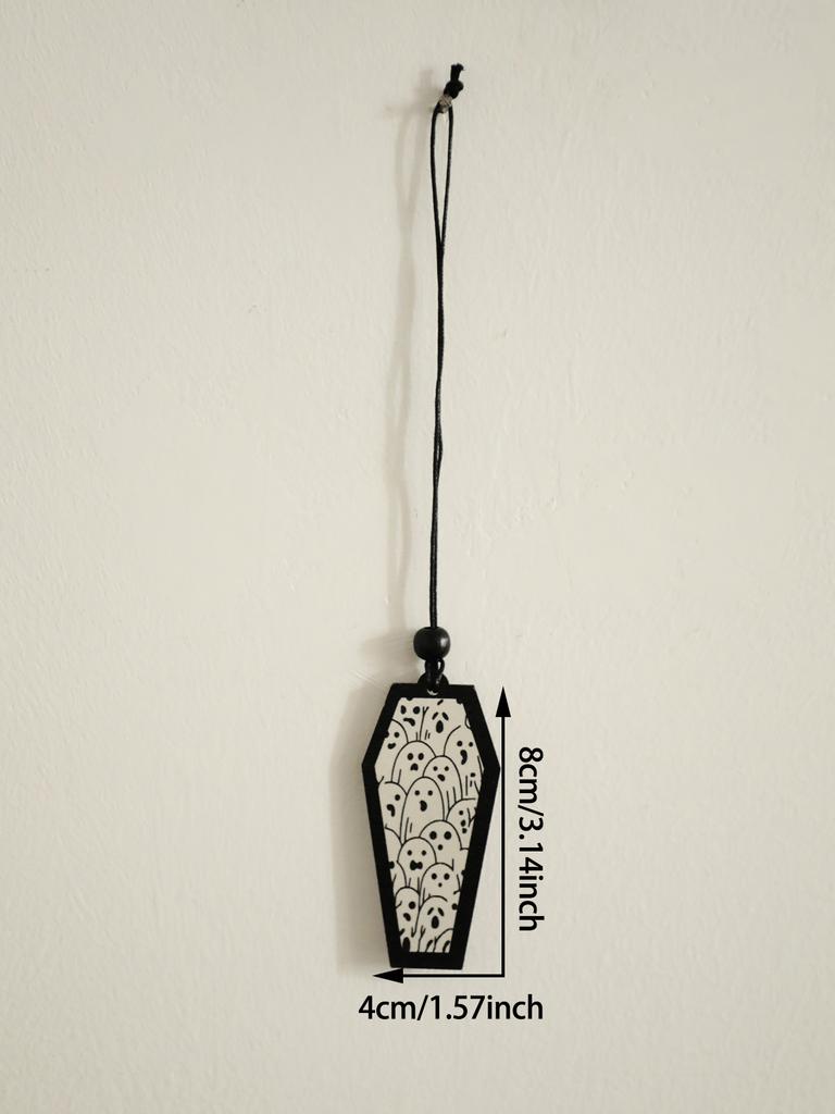 Halloween Wooden Coffin Hanging Decoration, Cute Ghost Decor Pendant, Car Rearview Mirror Ornament, Ideal Gift for Home & Party