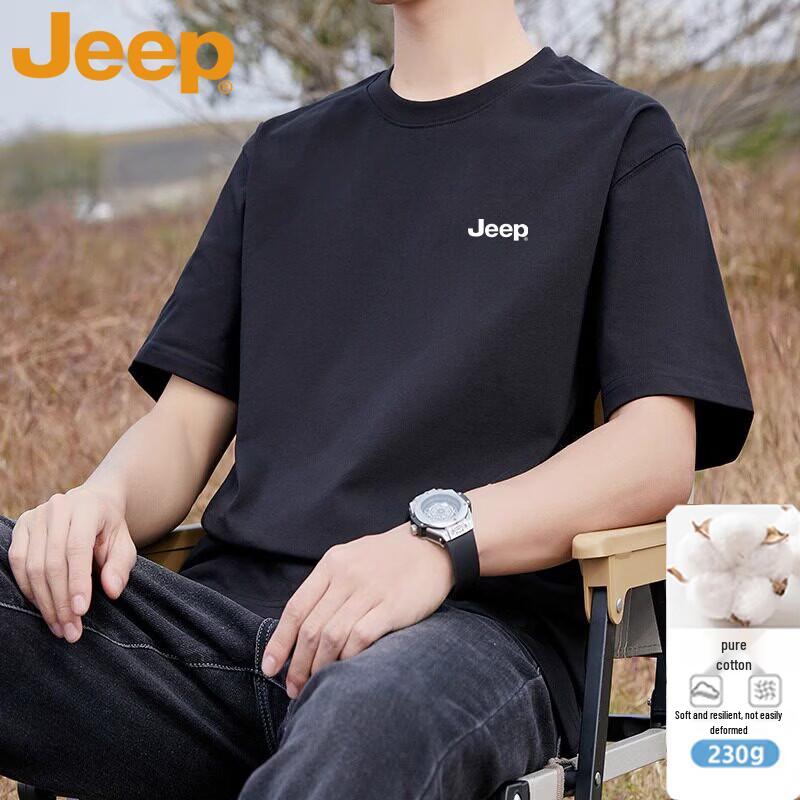 JEEP Men's Summer Heavyweight Pure Cotton Casual T-Shirt