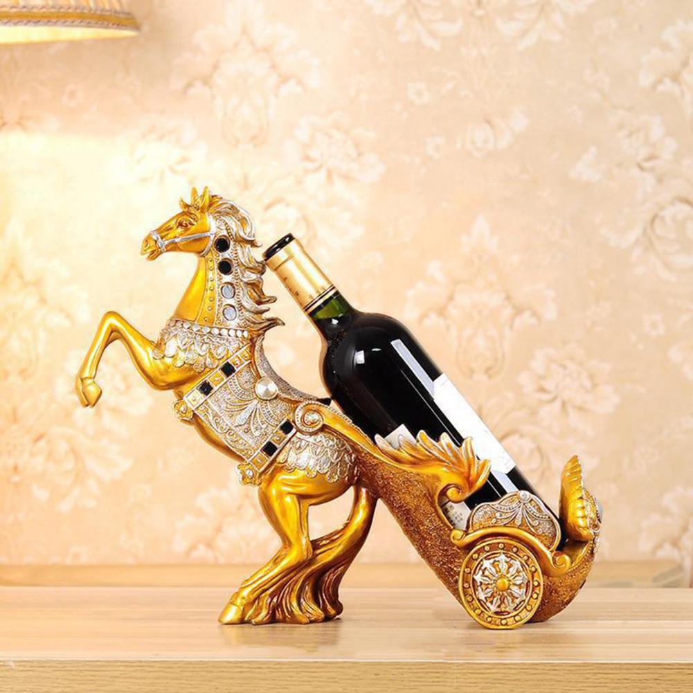 Vintage Horse Wine Bottle Holder Resin Horse Statue Sculpture Beer Bottle Display Stand Organizer Rack Home Kitchen Decoration