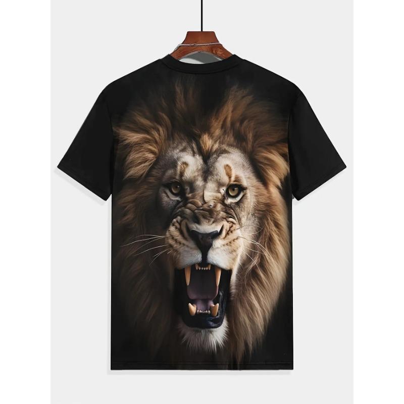 Light Particle Selection Men's 3D Printed Lion Majestic Crew Neck T-Shirt Loose Top Breathable Casual Short Sleeve, Plus Size