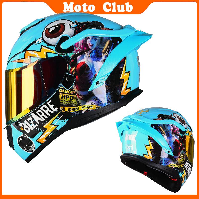 Motorcycle Full Face Helmet Large Tail Fin and Double Lens Motorcycle Racing Full Coverage Safety Helmet Summer Cascos Para Moto