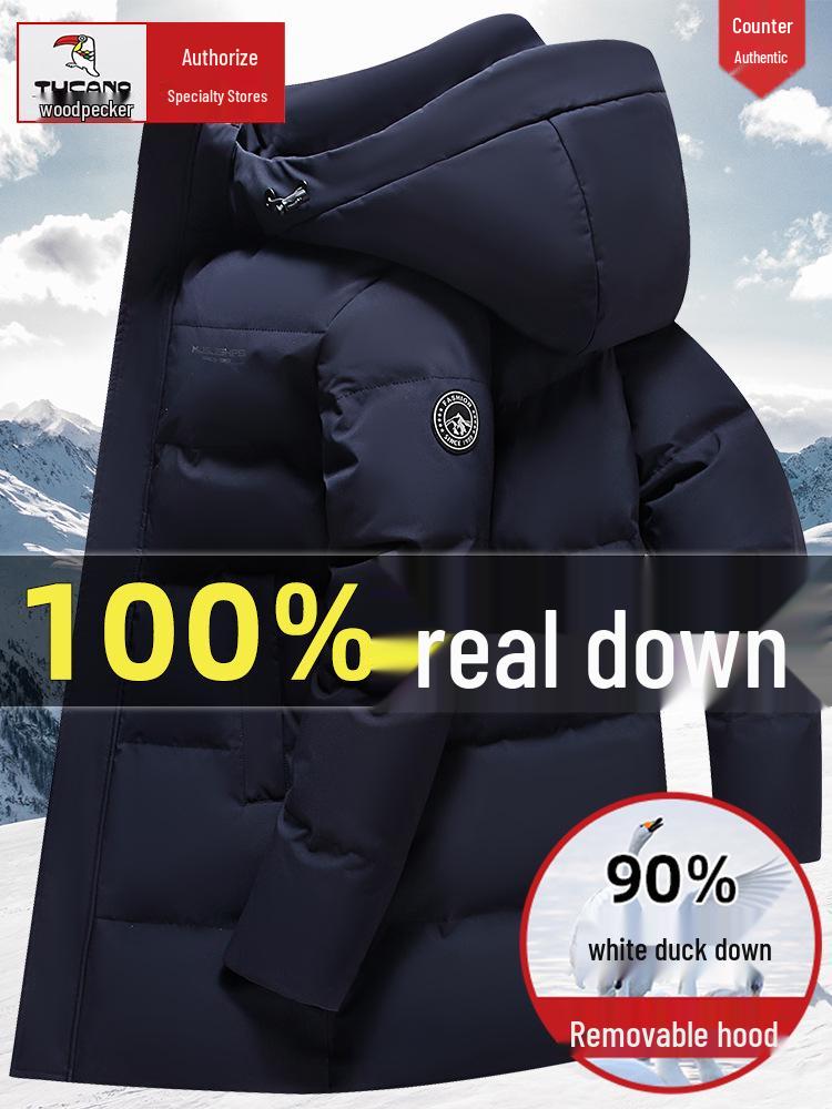 Męska zimowa kurtka puchowa Woodpecker o średniej długości - Pogrubiona, ciepła odzież wierzchnia dla osób w średnim wieku i starszych