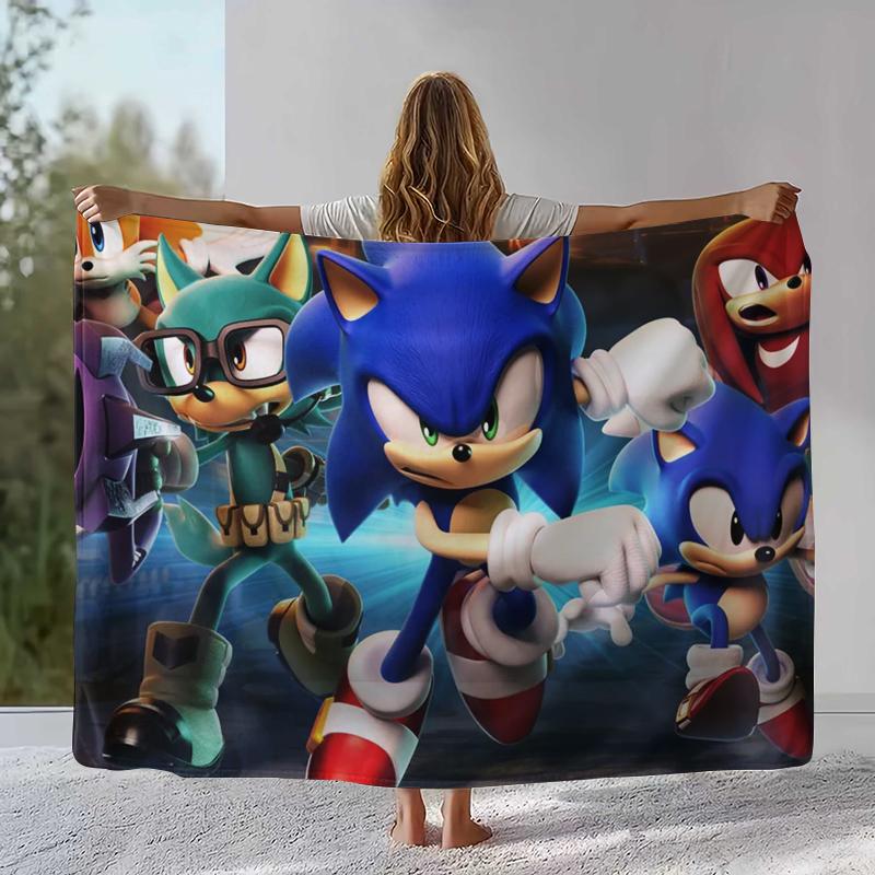 Retro S-Sonic Cartoon Game Flannel Blanket,Ultra Soft Warm Plush Throw for Home Bedroom Bed Sofa Cover Camping Picnic gift