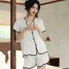 Women’s Ice Silk Pajama Set Summer Short Sleeve Button-Up Top and Shorts Lightweight Breathable Loungewear Homewear