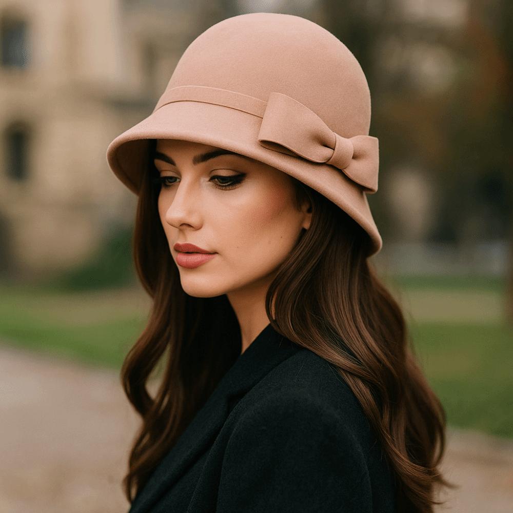 Solid Color Bow Topper Hat French Style Woolen Bucket Hat Vintage Women Fisherman Hat  Party