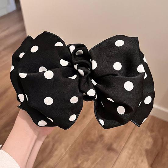 Garra de Cabelo Estampa de Bolinhas Laço Duplo Decorativo Presilha de Cabelo Design de Mola Forte Fixação Garra de Cabelo para Parte Traseira da Cabeça Acessórios de Cabelo