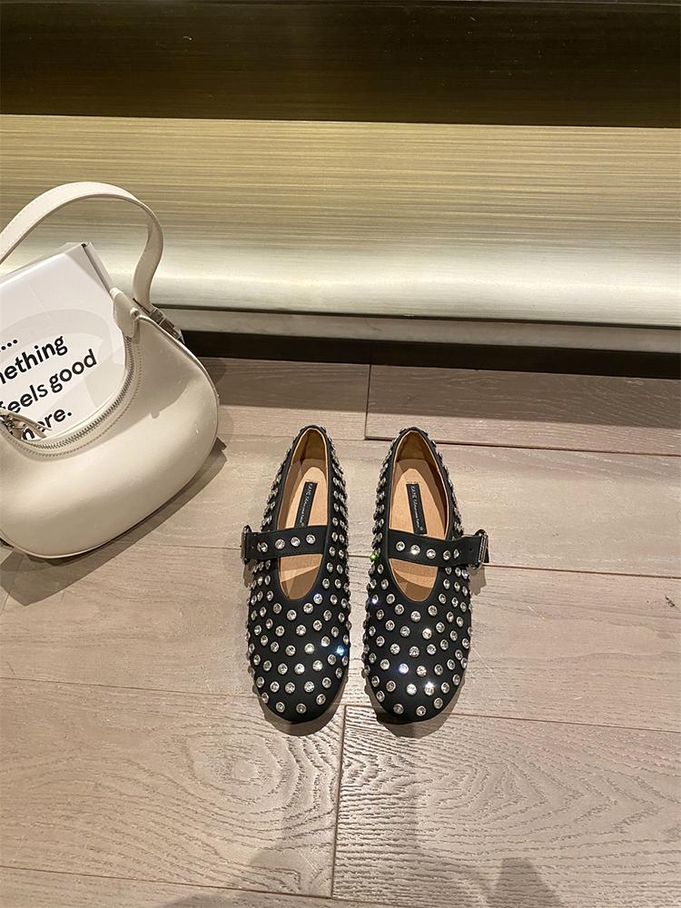 Fashion Rhinestone Retro Flat Mary Jane Shoes Female Moccasins 2025 Spring Soft Bottom Granny Shoes Tide