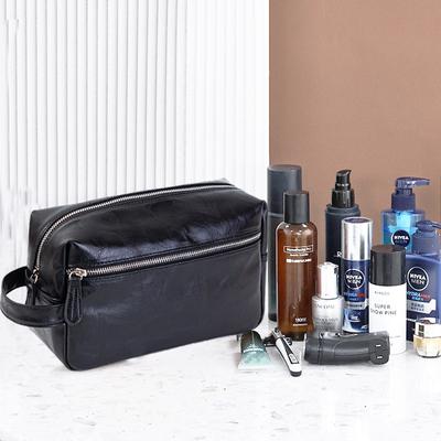 PU Deri Makyaj Çantası Erkek Büyük Kapasiteli Çok Fonksiyonlu Yüksek Görünüm Seviyesi Basit Retro Seyahat Taşınabilir Saklama Tuvalet Çantası