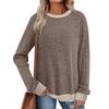 Women's Winter Color-Block Printed Lightweight Brushed-Cotton Round Neck Top