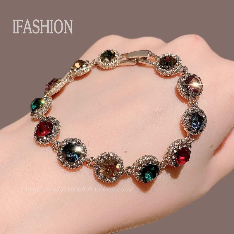 

Personalized Sparkling Diamond Colorful Zircon Geometric Bracelet, Fashionable and Versatile Bracelet, Light Luxury, High-End, Elegant Hand Jewelry Genuine Color P2-117