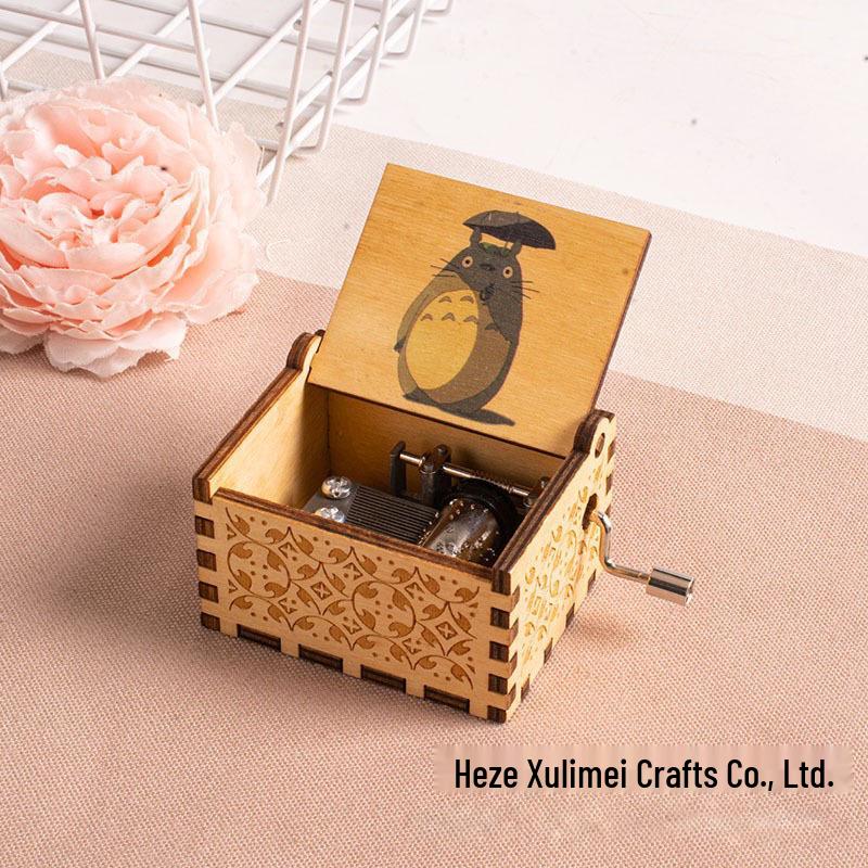 Hayao Miyazaki-Inspired Hand-Cranked Wooden Music Box - Creative Childlike Birthday Gift