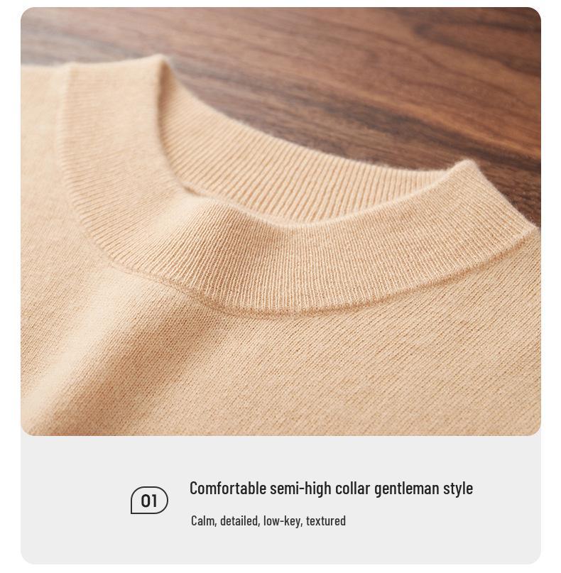 Men's Cashmere Half-High Neck Pullover - Autumn/Winter Versatile Loose Knit Sweater for Mid-Aged and Young