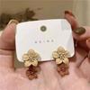 Brown Two Color Flower Drop Dangle Earrings for Women Korean Fashion Jewelry Wedding Party Girl Elegant Ear Decoration