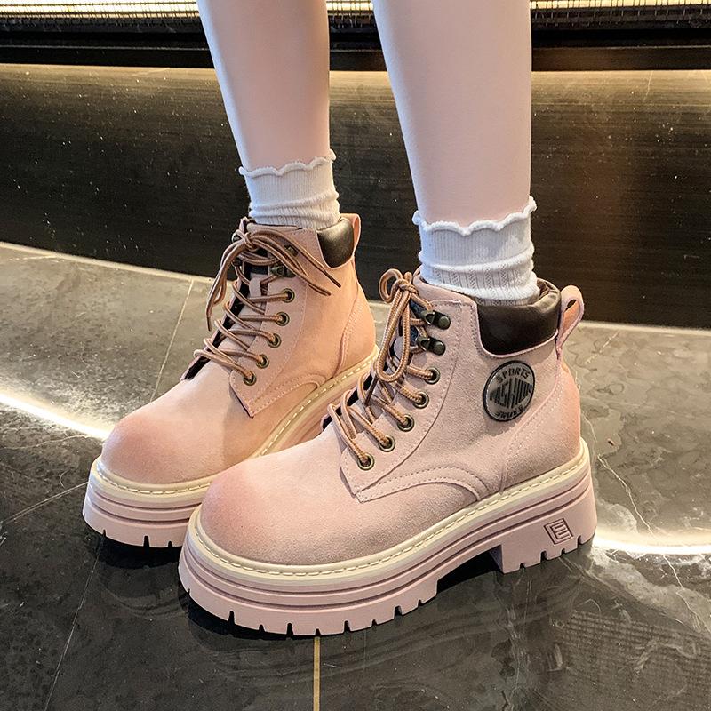 Inner heightening Martin boots women's 2025 new thick-soled leather rhubarb short boots summer and autumn British style small man versatile