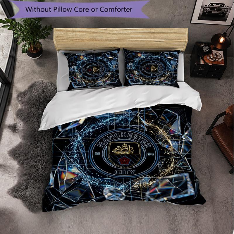 Set Lenzuola Manchester City Modello 3 Pezzi Morbida Copripiumino in Microfibra con Federe per Camera da Letto