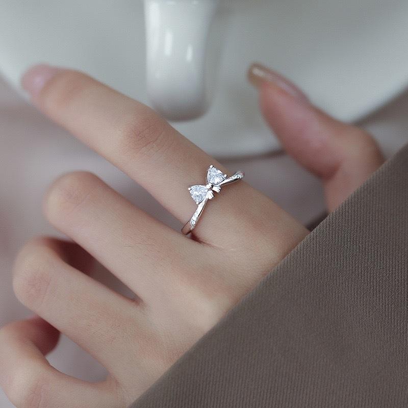 Escape Princess bow ring female niche design high-end simple zircon open ring fashion jewelry