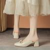 One-word Bow Thick-heeled Bag Head Slippers Half-towed, Wearing Cool Slippers Casual Thick-heeled Bag Shoes