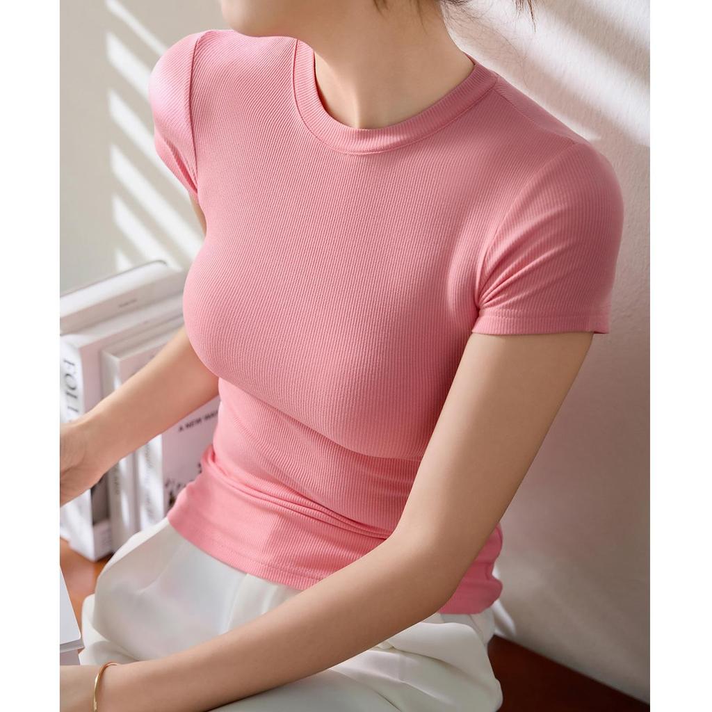 260g Women's Ribbed Cotton T-Shirt, Summer Short Sleeve, 2026 New Style, Solid Color, Plus Size, Versatile and Trendy.