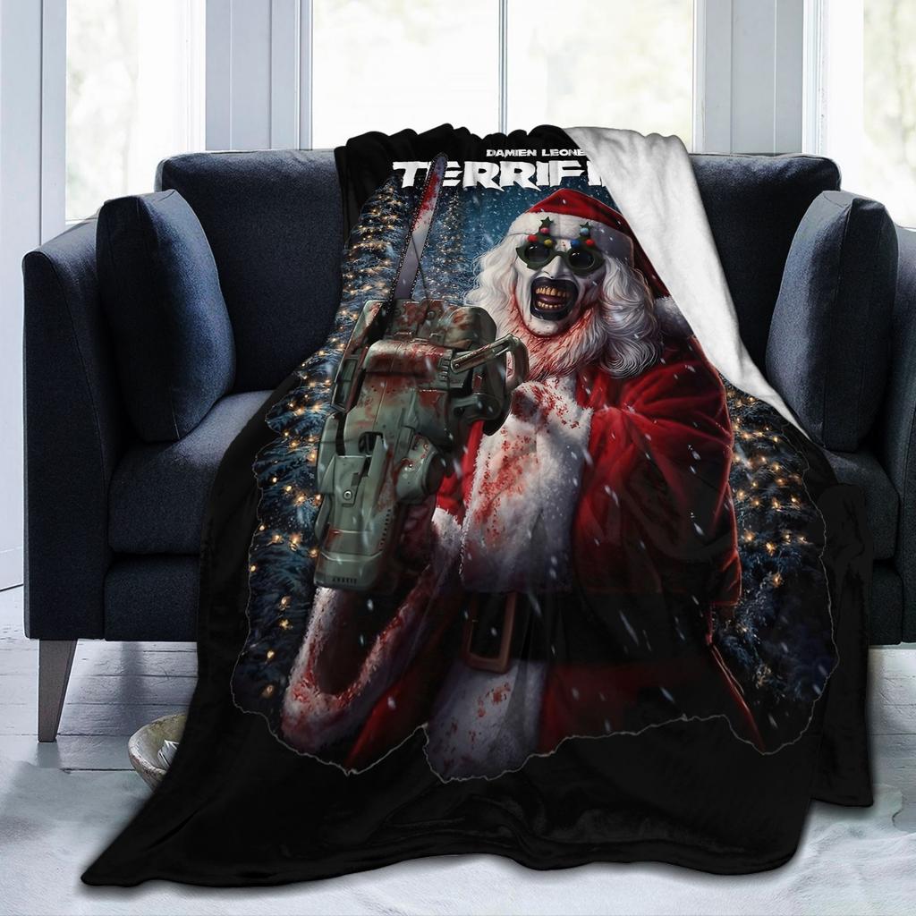 Terrifier 3 Merry Christmas Blanket Fleece Print Clown Movie Horror  Multifunction Soft Throw Blanket for Sofa Office Bedspread