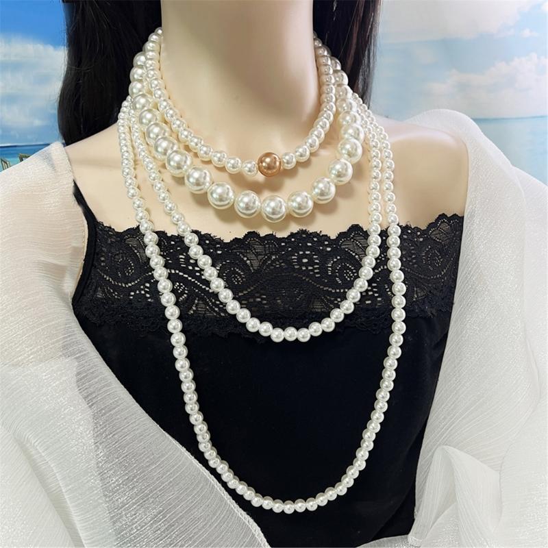 4 Piece Layering Artificial Pearls Necklace Set Adjustable Length Multi Strand Jewelry Neckchain For Women Fashion
