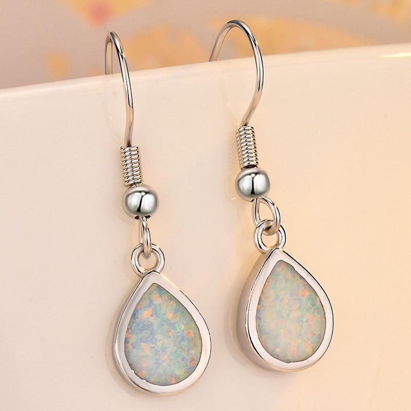 Daily Versatile White Water Drop Shaped Opal Earrings Women's Natural Casual Style Small Face Earrings