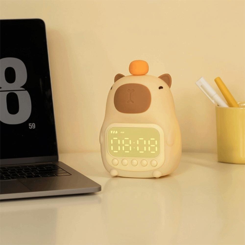 Creative Cartoon Capybara Alarm Clock Silicone USB Rechargeable Capybara Night Light Charging ABS Bedside LED Clock Living Room
