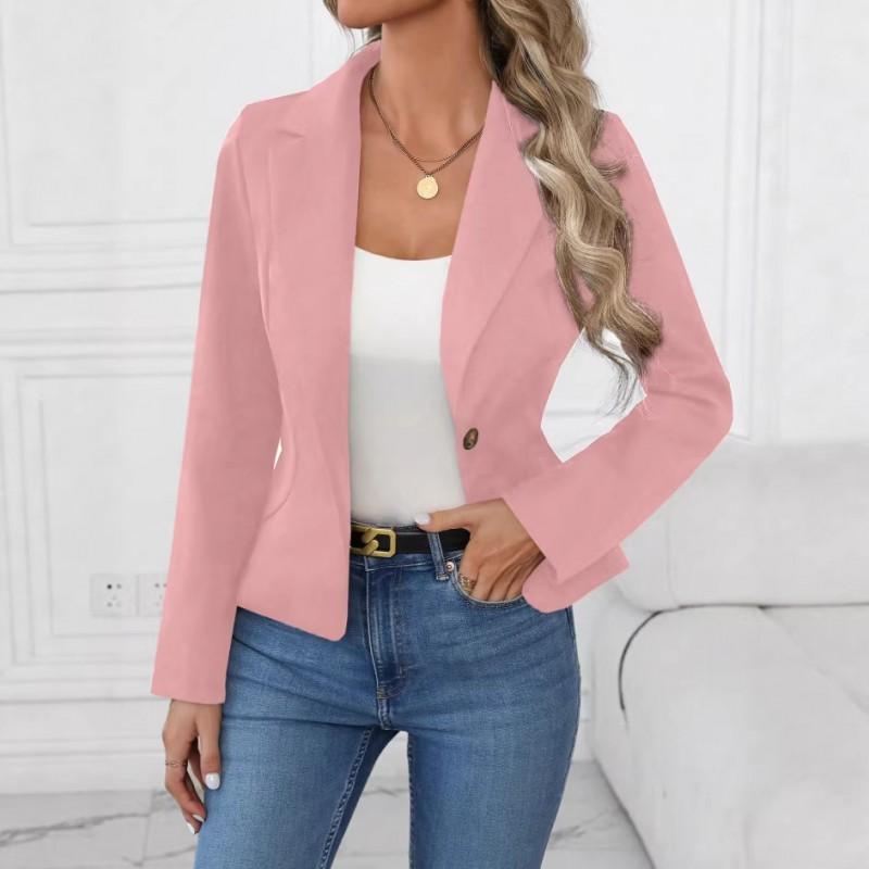 Womens Slim Fit Solid Color Blazer Jacket Short Length 2026 Office Chic Formal Outerwear