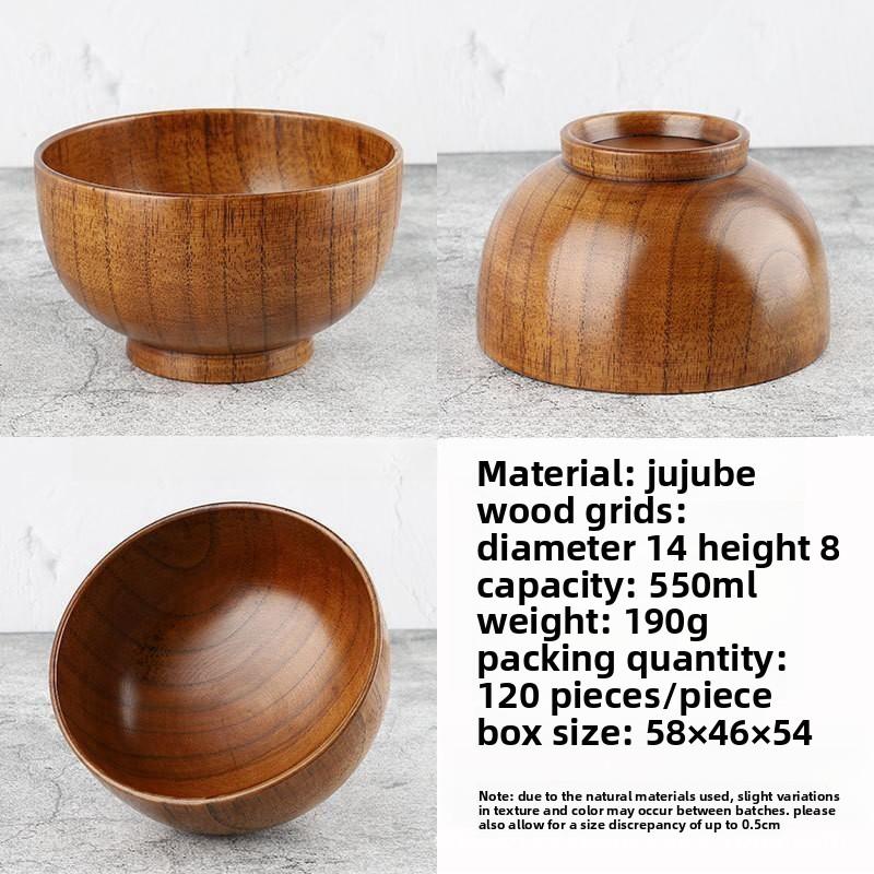 Acacia Wood Salad Bowl, Wooden Creative Rice Bowl, Environmentally Friendly Round Wooden Bowl