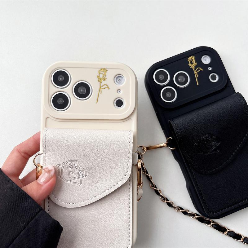 Crossbody Necklace Leather Silicone Phone Case for IPhone 11 12 13 14 15 16 17 Pro Max 16 Plus Wallet Card Holder Slot Cover