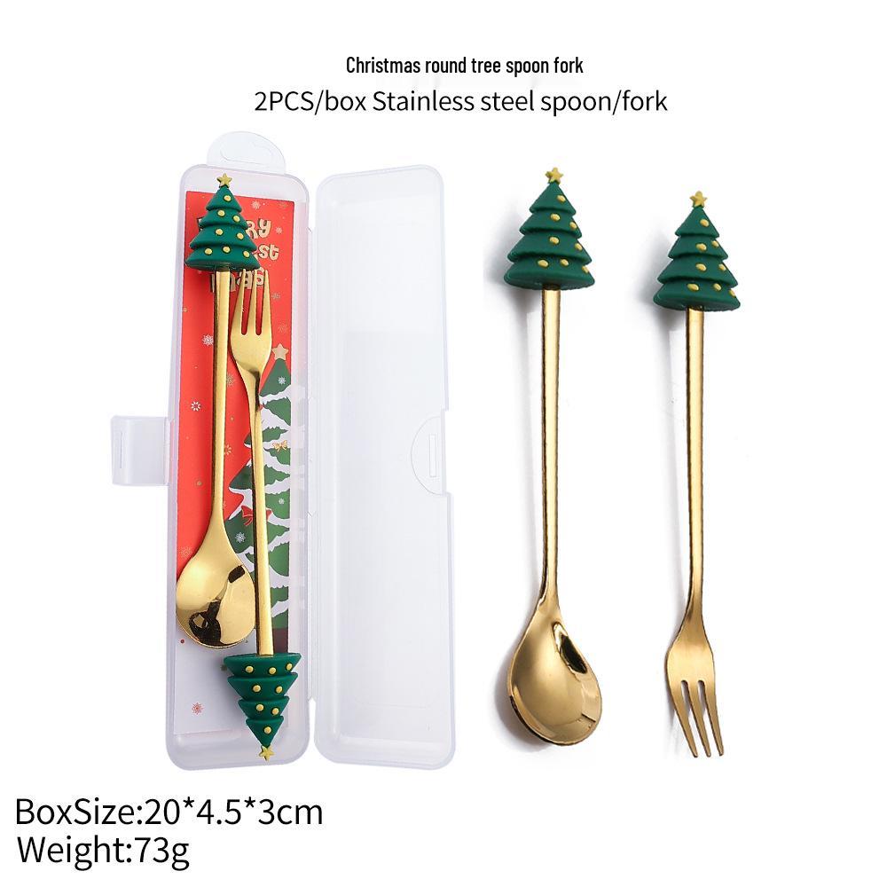 Christmas Tree Spoon & Fork Set – Santa Claus Holiday Gift