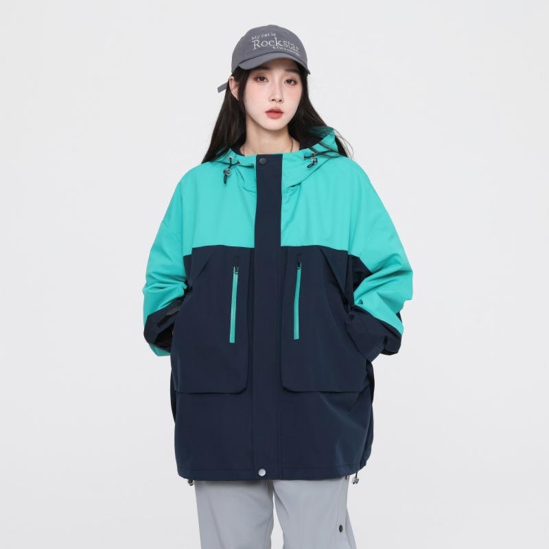 Unisex jacket, loose multi-pocket waterproof and windproof work jacket, outdoor hooded jacket, same style for men and women