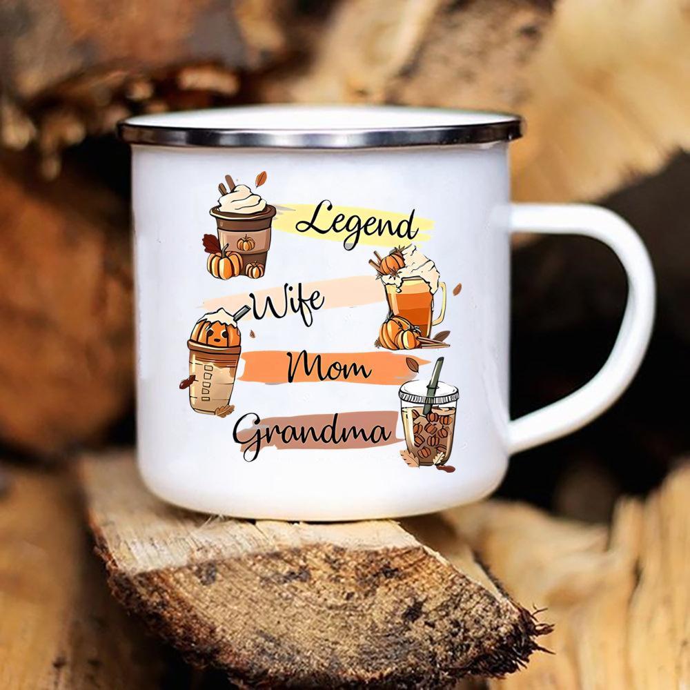 

Кружка Happy Fall Yall с милой рождественской ручкой для кофе, чашка для напитков, эмалированная кружка для латте с горячим какао и Рождеством 8CM